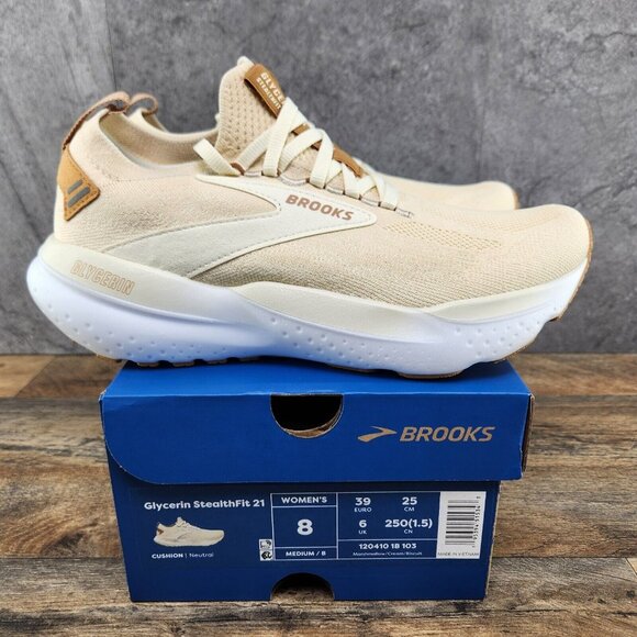 Brooks Glycerin StealthFit 21 Sz 8 Womens Marshmallow Cream Beige Running Shoe - Picture 1 of 13